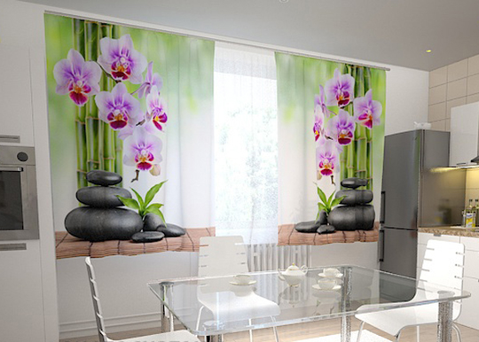 Pimennysverho ORCHIDS AND STONES IN THE KITCHEN 200x120 cm
