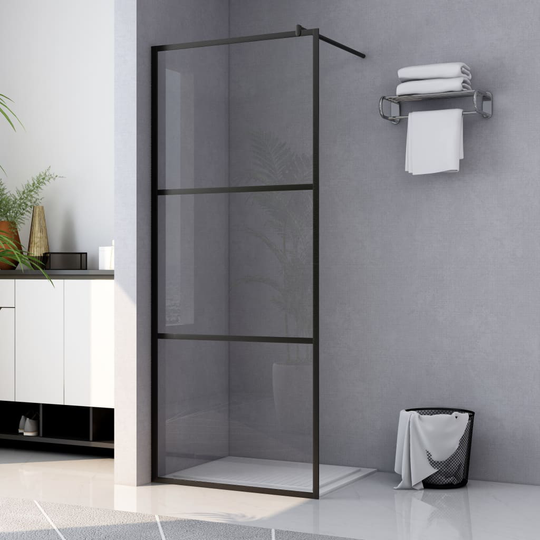 vidaXL Walk-in suihkun seinäke kirkas ESG-lasi musta 115x195 cm