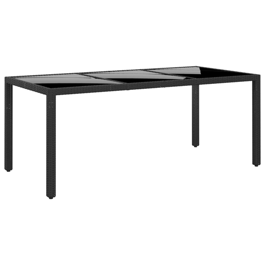 vidaXL Puutarhapöytä 190x90x75 cm karkaistu lasi ja polyrottinki musta