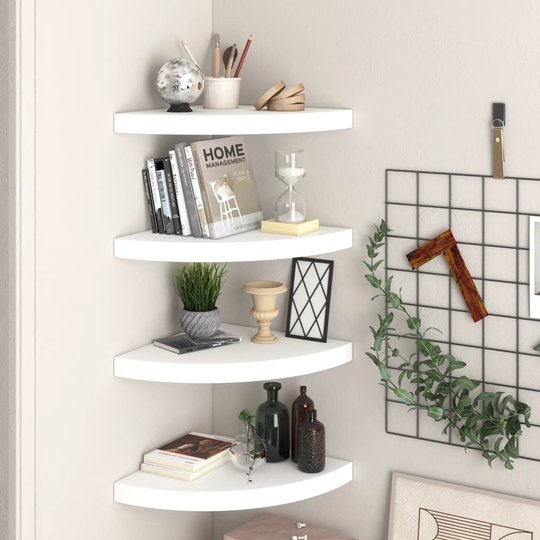 vidaXL Kelluvat kulmahyllyt 4 kpl valkoinen 35x35x3,8 cm MDF