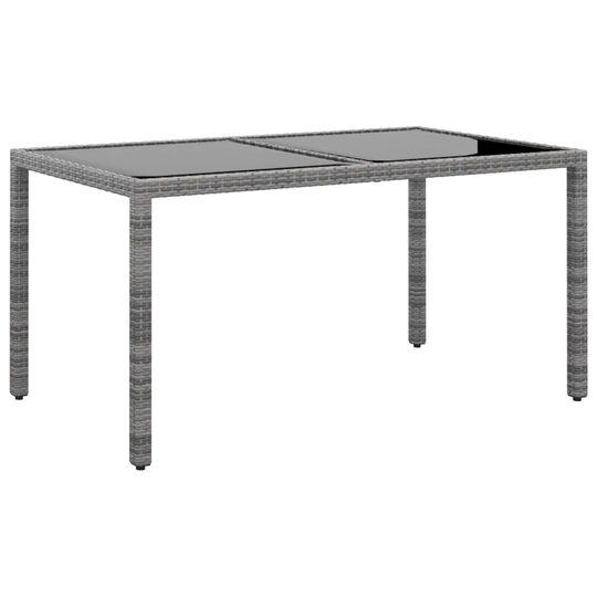 vidaXL Puutarhapöytä 150x90x75cm karkaistu lasi ja polyrottinki harmaa