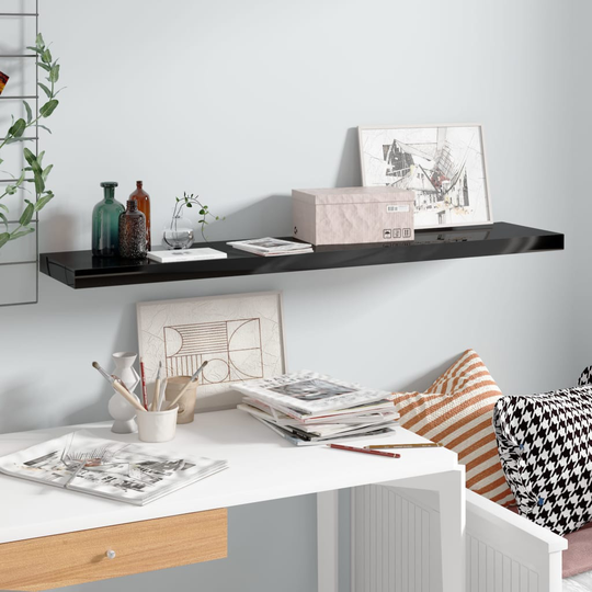 vidaXL Kelluva seinähylly korkeakiilto musta 120x23,5x3,8 cm MDF