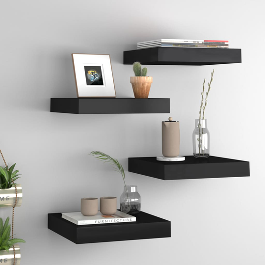 vidaXL Kelluvat seinähyllyt 4 kpl musta 23x23,5x3,8 cm MDF