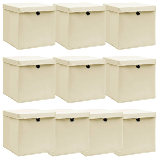vidaXL Säilytyslaatikot kannella 10 kpl kerma 32x32x32 cm kangas