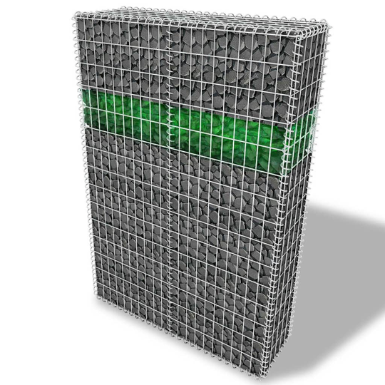 vidaXL Puutarhan Gabionseinä lasikivet ja LED-valo 100x30x150 cm