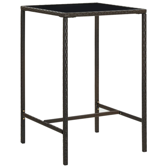 vidaXL Puutarhan baaripöytä ruskea 70x70x110 cm polyrottinki ja lasi