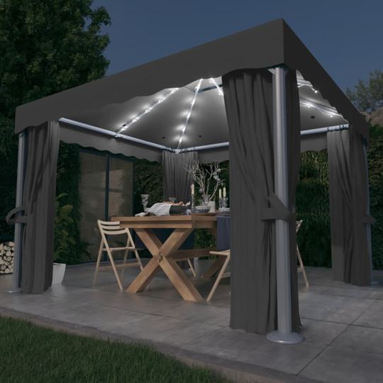 vidaXL Huvimaja verhoilla ja LED-valonauhoilla 3x3 m antrasiitti