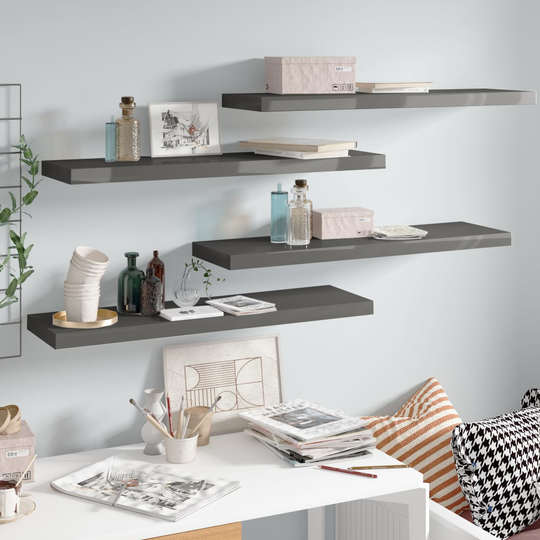 vidaXL Kelluvat seinähyllyt 4kpl korkeakiilto harmaa 90x23,5x3,8cm MDF