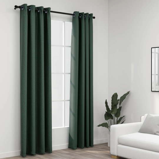 vidaXL Pellavamaiset pimennysverhot renkailla 2 kpl vihreä 140x245 cm