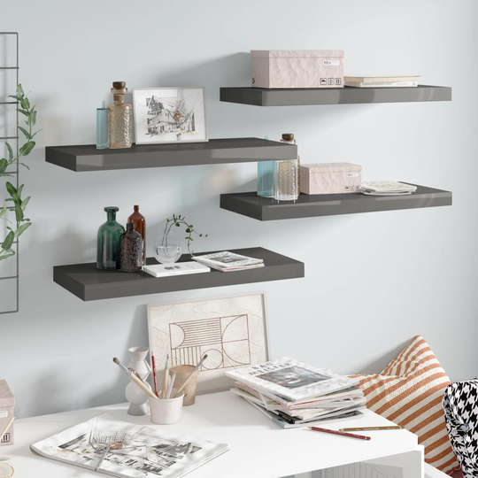 vidaXL Kelluvat seinähyllyt 4kpl kork.kiilto harmaa 60x23,5x3,8cm MDF