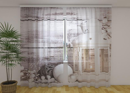 Läpinäkyvä verho White Christmas Lantern 240x220 cm