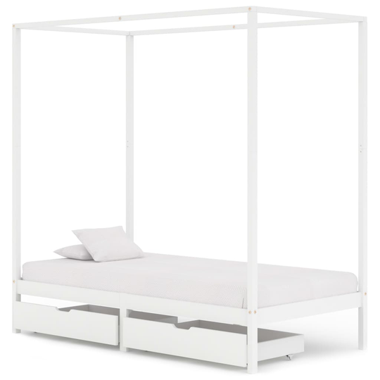 vidaXL Pylvässänky 2 vetolaatikolla valkoinen täysi mänty 100x200 cm
