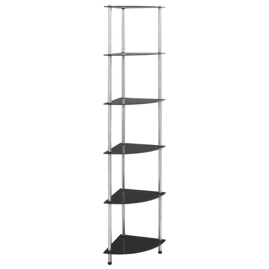 vidaXL 6-kerroksinen hylly musta 30x30x160 cm karkaistu lasi