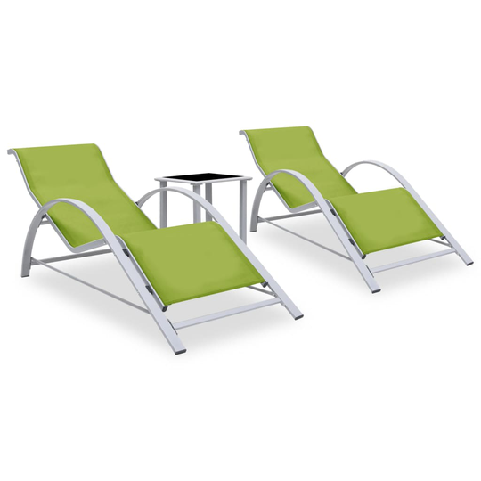 310540 vidaXL Sun Loungers 2 pcs with Table Aluminium Green