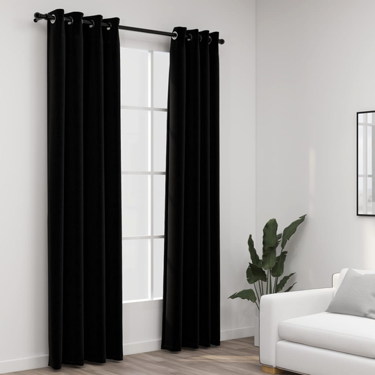 vidaXL Pellavamaiset pimennysverhot renkailla 2 kpl musta 140x225 cm