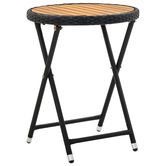 vidaXL Teepöytä musta 60 cm polyrottinki ja täysi akaasiapuu
