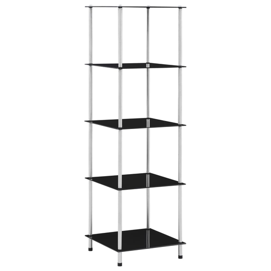 vidaXL 5-kerroksinen hylly musta 40x40x130 cm karkaistu lasi