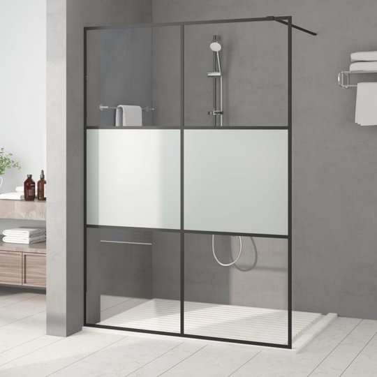 vidaXL Walk-in suihkuseinäke musta 140x195 cm puolihuurrettu ESG-lasi