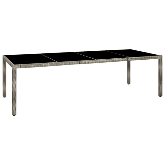 vidaXL Puutarhapöytä 250x100x75cm karkaistu lasi ja polyrottinki harm.