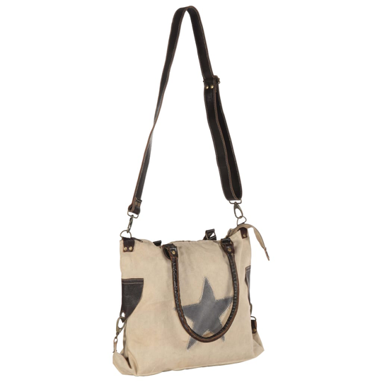 vidaXL Ostoslaukku beige 41x63 cm kangas ja aito nahka