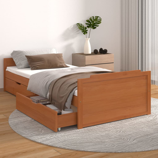 vidaXL Sängynrunko vetolaatikoilla hunajanruskea täysi mänty 90x200 cm