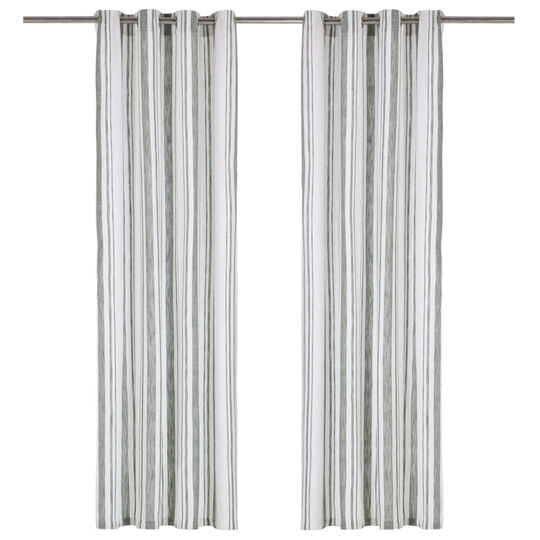 vidaXL Verhot metallirenkailla 2 kpl puuvilla 140x225 cm vihreä raita