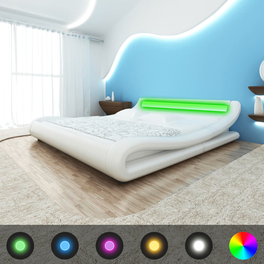 vidaXL Sänky patjalla LED-nauhalla valkoinen keinonahka 180x200 cm