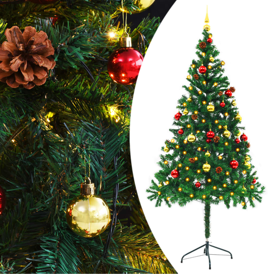 vidaXL Tekojoulukuusi koristeilla ja LED-valoilla 180 cm vihreä