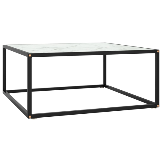 vidaXL Sohvapöytä musta valkoisella marmorilasilla 80x80x35 cm