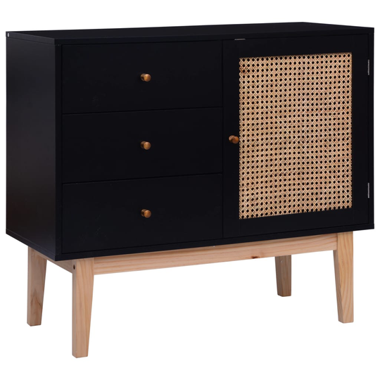 vidaXL Senkki musta 88,5x40x80 cm MDF ja rottinki