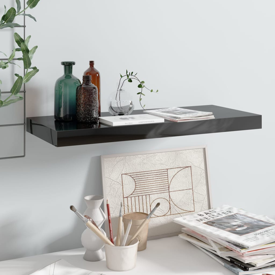 vidaXL Kelluva seinähylly korkeakiilto musta 60x23,5x3,8 cm MDF