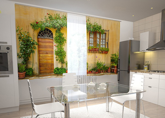 Puolipimentävä verho THE FRONT IN FLOWERS FOR THE KITCHEN 200x120 cm