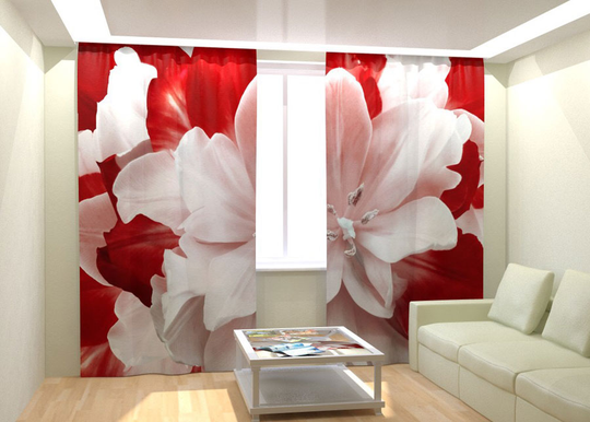 Kuvaverhot RED WHITE TULIP 300x260 cm