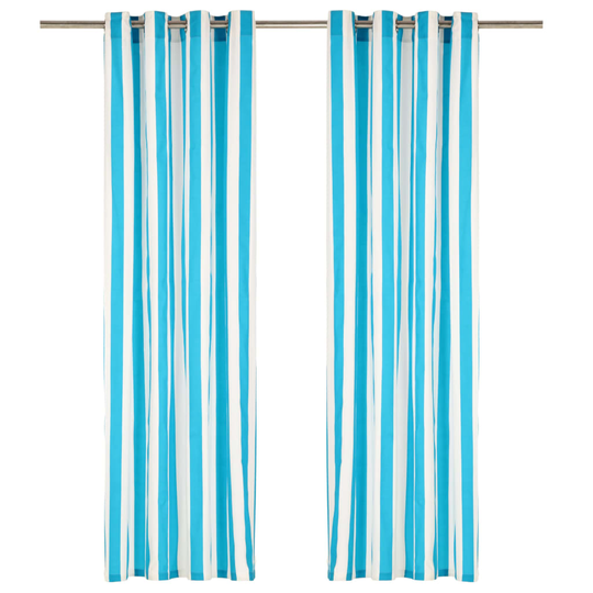 vidaXL Verhot metallirenkailla 2 kpl kangas 140x245 cm sininen raita