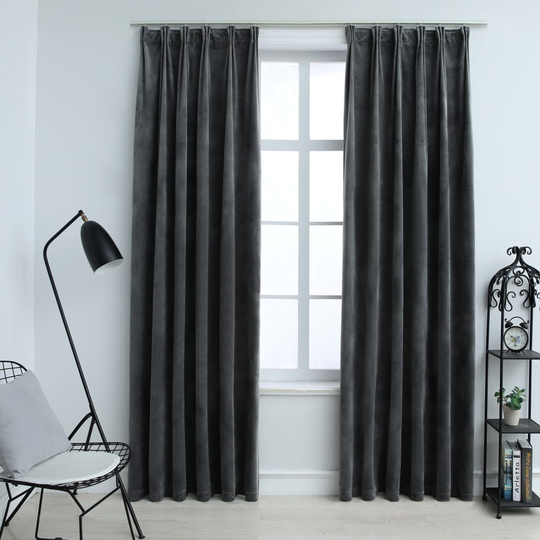 vidaXL Pimennysverhot koukuilla 2 kpl sametti antrasiitti 140x175 cm