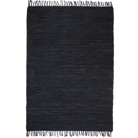 vidaXL Käsin punottu Chindi-matto nahka 120x170 cm musta