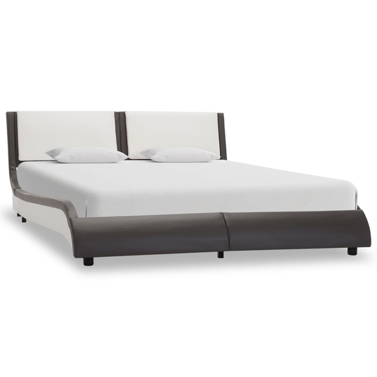 vidaXL Sängynrunko harmaa/valkoinen keinonahka 135x190 cm