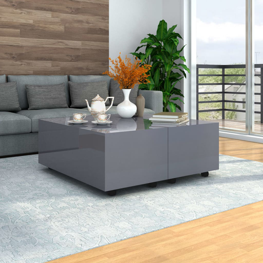 vidaXL Sohvapöytä korkeakiilto harmaa 100x100x35 cm
