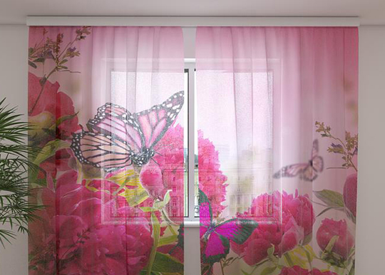 Sifonki-kuvaverho BEAUTIFUL PEONIES 240x220 cm