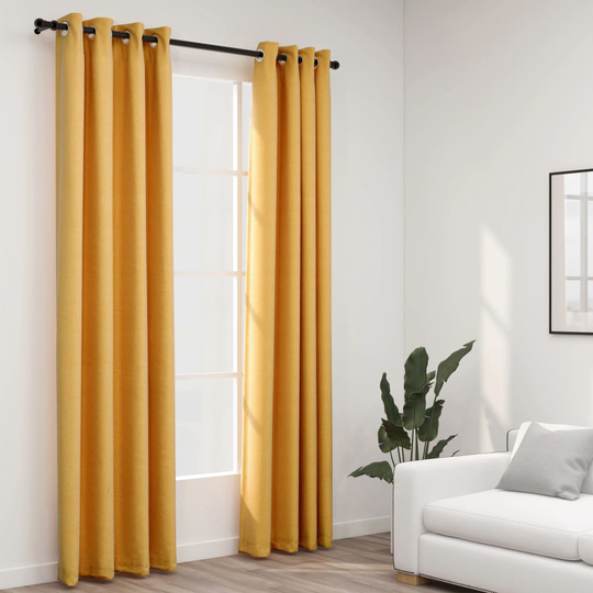 vidaXL Pellavamaiset pimennysverhot renkailla 2kpl keltainen 140x245cm