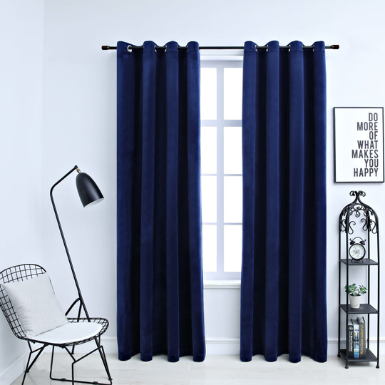 vidaXL Pimennysverhot renkailla 2 kpl sametti tummansininen 140x245 cm
