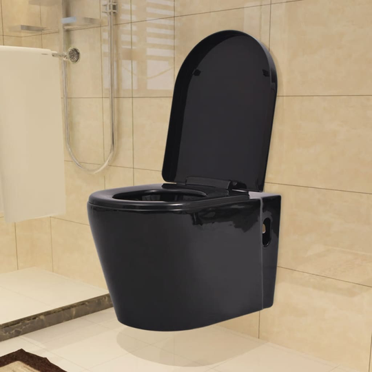 vidaXL Seinäkiinnitettävä WC Keraaminen Musta
