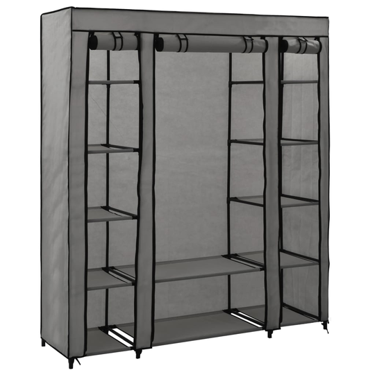 vidaXL Vaatekaappi lokeroilla ja tangoilla kangas 150x45x176 cm harmaa