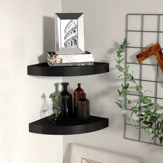vidaXL Kelluvat kulmahyllyt 2 kpl musta 25x25x3,8 cm MDF