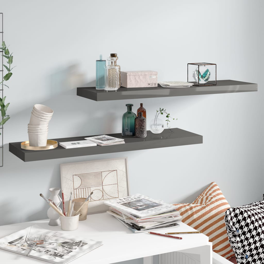 vidaXL Kelluvat seinähyllyt 2kpl korkeakiilto harmaa 90x23,5x3,8cm MDF