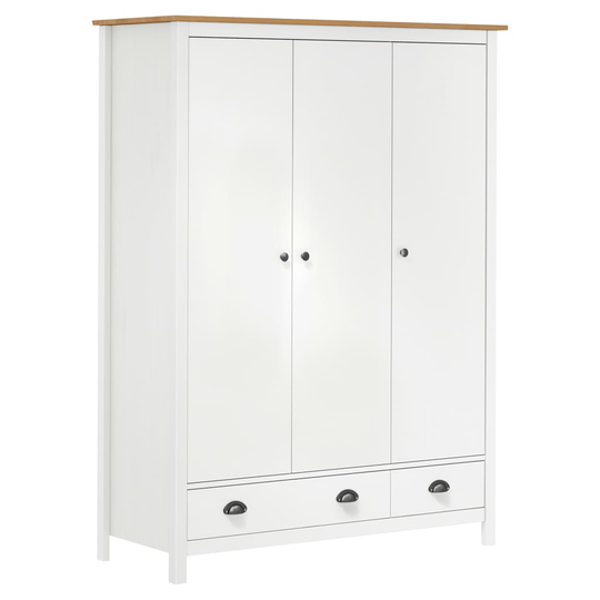 vidaXL Kolmiovinen vaatekaappi Hill Range valk. 127x50x170 cm mänty