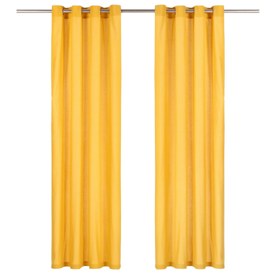vidaXL Verhot metallirenkailla 2 kpl puuvilla 140x175 cm keltainen