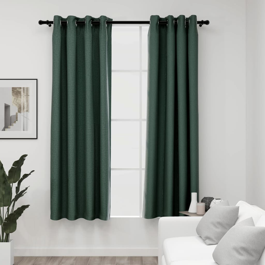 vidaXL Pellavamaiset pimennysverhot renkailla 2 kpl vihreä 140x175 cm