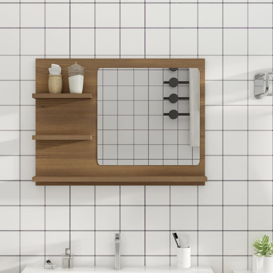 vidaXL Kylpyhuoneen peili ruskea tammi 60x10,5x45 cm tekninen puu