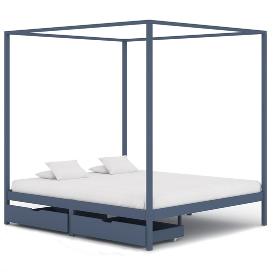 vidaXL Pylvässänky 2 vetolaatikolla harmaa täysi mänty 160x200 cm
